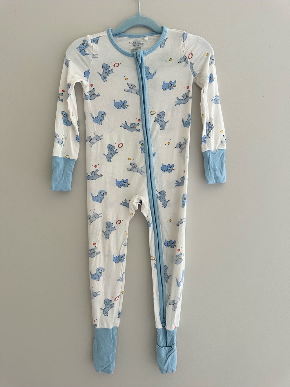 Angel Dear Best Friend Dogs Blue 2-Way Zipper Romper, Size 18-24M, White/Blue